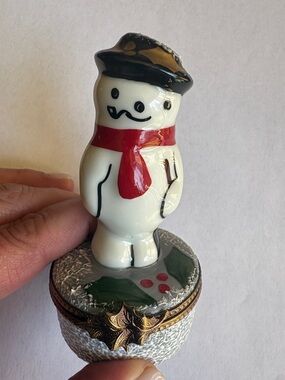 Limoges French Snowman Trinket Box